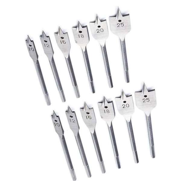 Set van 12 speedboren (voor hout, 10, 12, 16, 18, 20 en 25 mm) Set van 12 speedboren (voor hout, 10, 12, 16, 18, 20 en 25 mm)