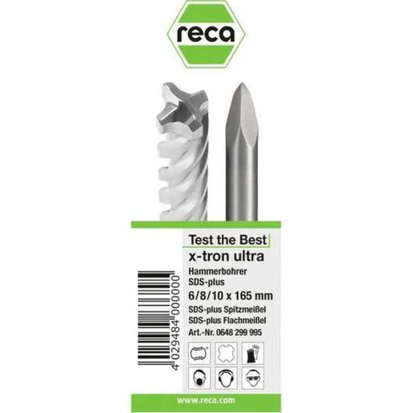 Reca Pakket met 3x SDS-Plus hamerboor 6-8-10 x 165mm en 2 Beitels, punt+plat Reca Pakket met 3x SDS-Plus hamerboor 6-8-10 x 165mm en 2 Beitels, punt+plat