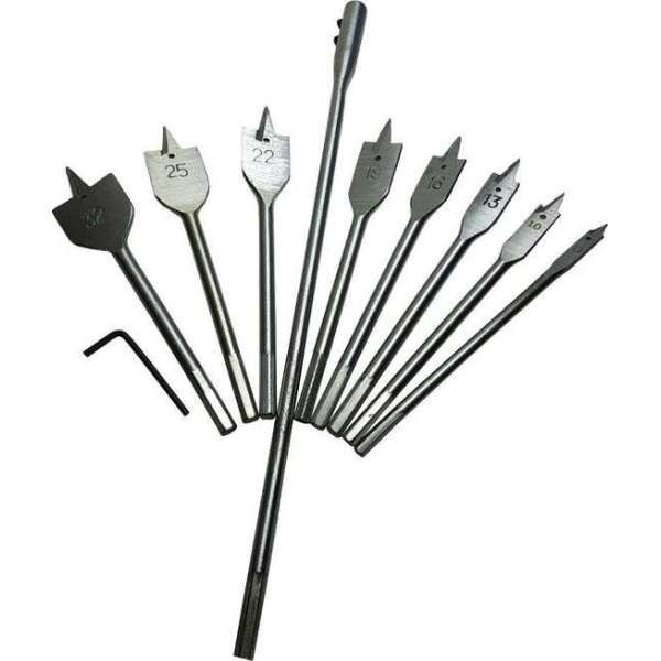 10 Delige Speedboor houtboor set maat 6 10 13 16 19 22 25 32 boren + Verlengstuk en inbus 10 Delige Speedboor houtboor set maat 6 10 13 16 19 22 25 32 boren + Verlengstuk en inbus
