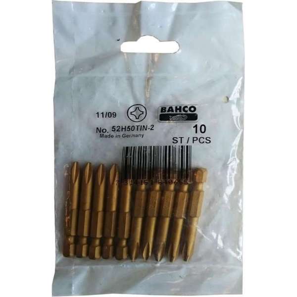 BAHCO 1/4 inch titaan bit Phillips 2x 50mm 52H50TIN-2, 10 stuks 11/09 BAHCO 1/4 inch titaan bit Phillips 2x 50mm 52H50TIN-2, 10 stuks 11/09