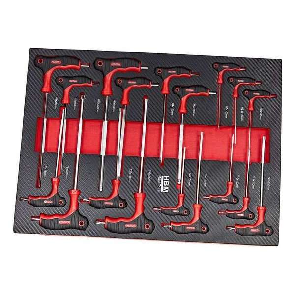 16 Delige T-Grepenset in Carbon Foam inlay voor Gereedschapswagen 16 Delige T-Grepenset in Carbon Foam inlay voor Gereedschapswagen