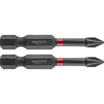 GRAPHITE Bit IMPACT PH 1 x 50 mm, S2 Staal Full Fit Kop, 2 stuks