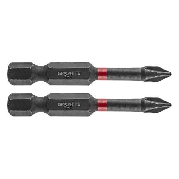 GRAPHITE Bit IMPACT PH 1 x 50 mm, S2 Staal Full Fit Kop, 2 stuks GRAPHITE Bit IMPACT PH 1 x 50 mm, S2 Staal Full Fit Kop, 2 stuks