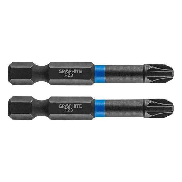 GRAPHITE Bit IMPACT PZ 3 x 50 mm, S2 Staal Full Fit Kop, 2 stuks