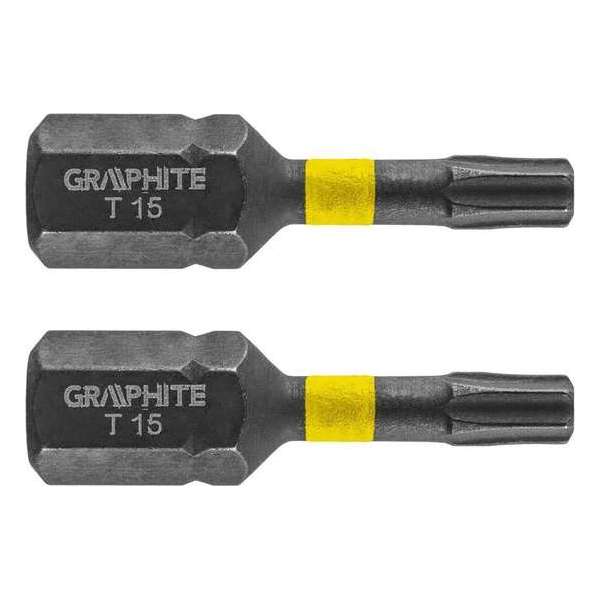 GRAPHITE Bit IMPACT TX 15 x 25 mm, S2 Staal Full Fit Kop, 2 stuks GRAPHITE Bit IMPACT TX 15 x 25 mm, S2 Staal Full Fit Kop, 2 stuks