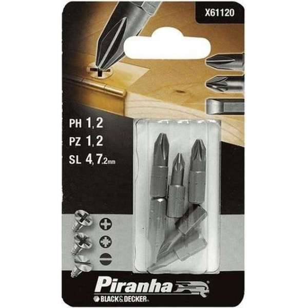 Piranha schroefbitset X61120-QZ PZ/PH/SL (6 stuks) 25mm Piranha schroefbitset X61120-QZ PZ/PH/SL (6 stuks) 25mm