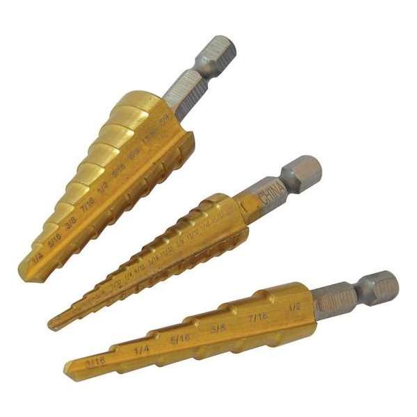 Silverline HSS Trapgatboor / Stappenboor / Piramideboor met Titanium Coating - 1/8" - 3/4" - 3 Delig Silverline HSS Trapgatboor / Stappenboor / Piramideboor met Titanium Coating - 1/8" - 3/4" - 3 Delig