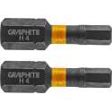 GRAPHITE Bit IMPACT HEX 4 x 25 mm, S2 Staal Full Fit Kop, 2 stuks
