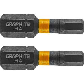 GRAPHITE Bit IMPACT HEX 4 x 25 mm, S2 Staal Full Fit Kop, 2 stuks