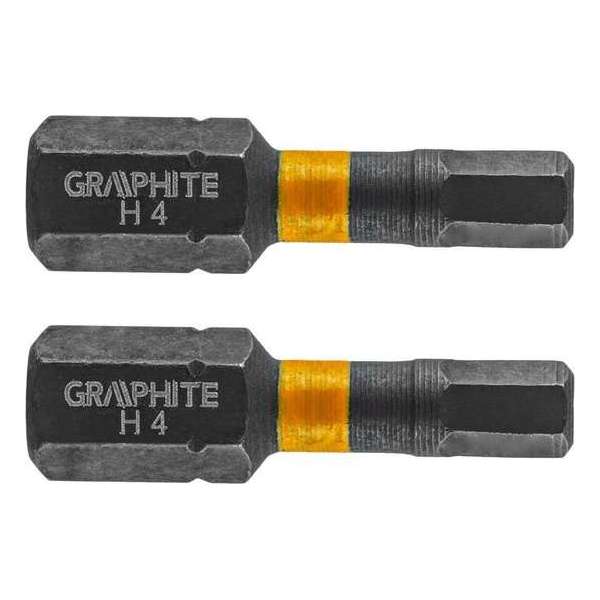 GRAPHITE Bit IMPACT HEX 4 x 25 mm, S2 Staal Full Fit Kop, 2 stuks GRAPHITE Bit IMPACT HEX 4 x 25 mm, S2 Staal Full Fit Kop, 2 stuks