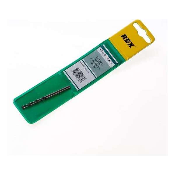 Rex Scharnierbevestigingsboor diameter 2mm blister van 2 boren Rex Scharnierbevestigingsboor diameter 2mm blister van 2 boren