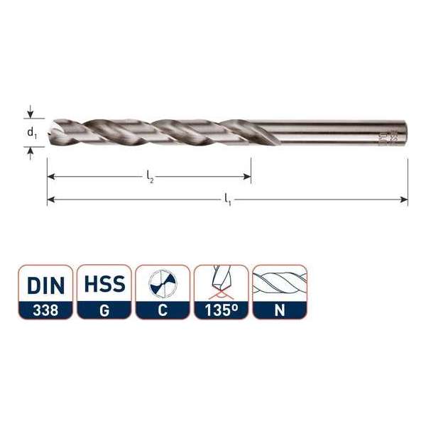 Rotec HHS-G Spiraalboor DIN338 type N 4 mm 10 st. Rotec HHS-G Spiraalboor DIN338 type N 4 mm 10 st.