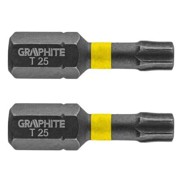 GRAPHITE Bit IMPACT TX 25 x 25 mm, S2 Staal Full Fit Kop, 2 stuks GRAPHITE Bit IMPACT TX 25 x 25 mm, S2 Staal Full Fit Kop, 2 stuks