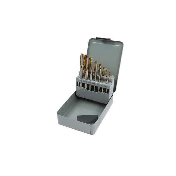 HBM 7 Delige Tin Gecoate Machinetapset M3-12 Inclusief Bijpassende Boren HBM 7 Delige Tin Gecoate Machinetapset M3-12 Inclusief Bijpassende Boren