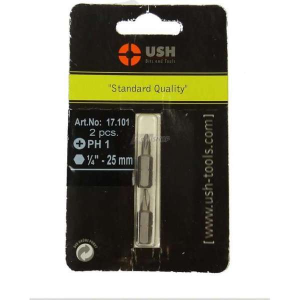 USH Bits, PH1, 1/4 inch, 25 mm, 2 stuks, (17101) USH Bits, PH1, 1/4 inch, 25 mm, 2 stuks, (17101)