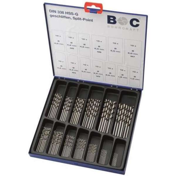 130-delige Bohrcraft borenset DIN 338 spiraalboren HSS-G 130-delige Bohrcraft borenset DIN 338 spiraalboren HSS-G