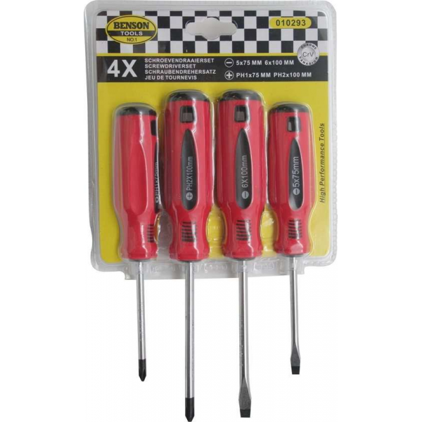 Schroevendraaier set 4 delig, Schroevendraaiers, Benson Schroevendraaier set 4 delig, Schroevendraaiers, Benson