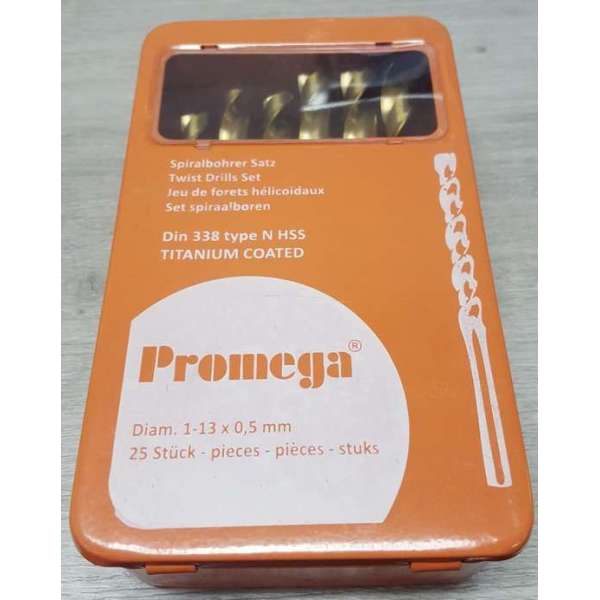 PROMEGA - SET TIN GESLEPEN BOREN-DIN338 HSS- 1-13/0,5 MM - 25 PCS - TI - 1-13/0.5 MM - 25 PCS - TI PROMEGA - SET TIN GESLEPEN BOREN-DIN338 HSS- 1-13/0,5 MM - 25 PCS - TI - 1-13/0.5 MM - 25 PCS - TI