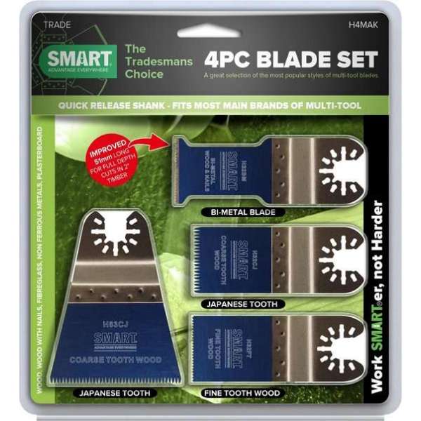SMART Blades Multitool Zaagbladen Set - Voor Oscillerende Multitools - 4-Delig SMART Blades Multitool Zaagbladen Set - Voor Oscillerende Multitools - 4-Delig