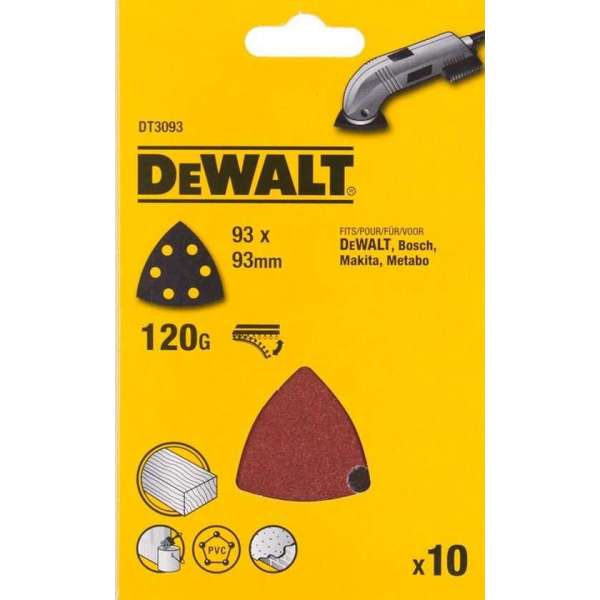 DeWalt DT3093-QZ deltaschuurpapier - K120 - 93mm (10st) DeWalt DT3093-QZ deltaschuurpapier - K120 - 93mm (10st)