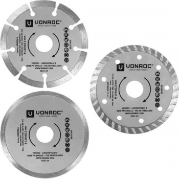 VONROC Diamantschijven set – Ø115MM – universeel – 3 stuks – steen, beton & keramiek