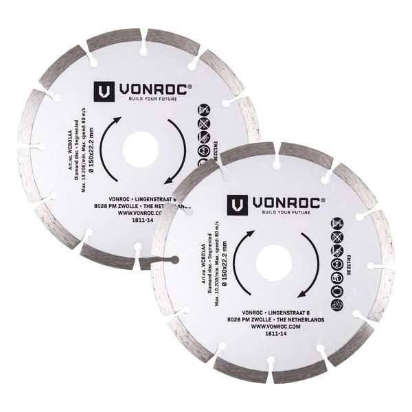 VONROC Diamantzaagbladen – Ø150MM – universeel – 2 stuks – steen & harde materialen VONROC Diamantzaagbladen – Ø150MM – universeel – 2 stuks – steen & harde materialen