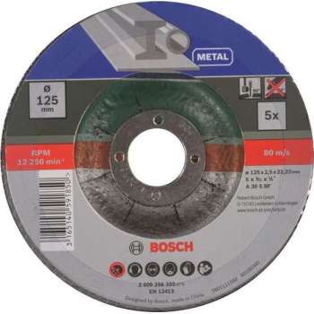Bosch slijpschijven set - Voor metaal - 125 x 2,5 mm - gebogen - 5 stuks