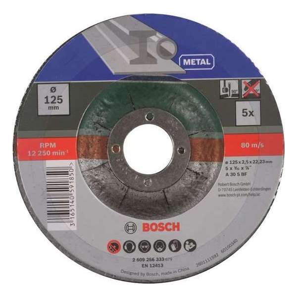 Bosch slijpschijven set - Voor metaal - 125 x 2,5 mm - gebogen - 5 stuks