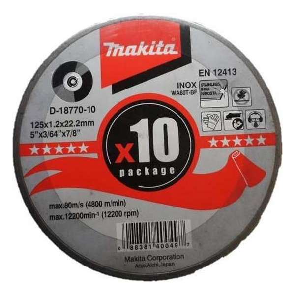 Makita D-18770-10 Doorslijpschijf - 125 x 22,23 x 1,2mm - RVS - inox (10st) Makita D-18770-10 Doorslijpschijf - 125 x 22,23 x 1,2mm - RVS - inox (10st)
