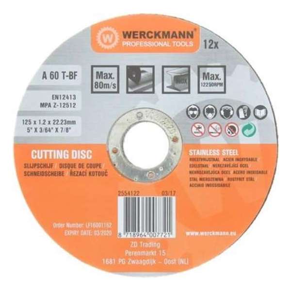 Werckmann slijpschijven 12 stuks 125 x 1.2 x 22.23 mm Werckmann slijpschijven 12 stuks 125 x 1.2 x 22.23 mm
