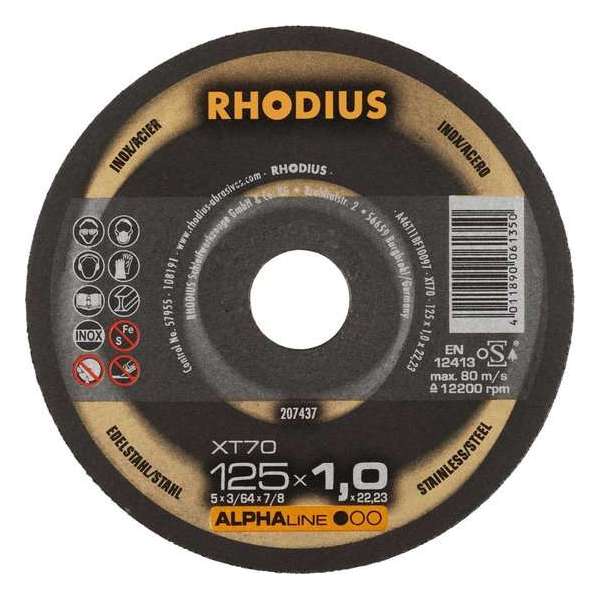 Rhodius ALPHALine I XT70 Doorslijpschijvenset in Alpha-box - 125 x 22,23 x 1mm - RVS/Staal (10st) Rhodius ALPHALine I XT70 Doorslijpschijvenset in Alpha-box - 125 x 22,23 x 1mm - RVS/Staal (10st)
