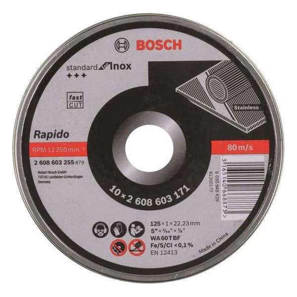 Bosch Doorslijpschijf recht Standard for Inox - Rapido 125mm - 10stuks Bosch Doorslijpschijf recht Standard for Inox - Rapido 125mm - 10stuks