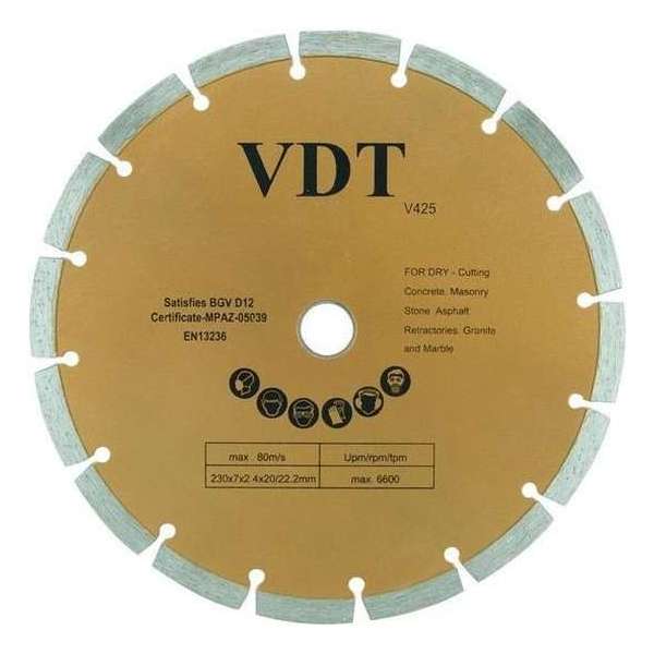 VDT Diamantschijf, Slijpschijf 230 mm (gesegmenteerd) VDT Diamantschijf, Slijpschijf 230 mm (gesegmenteerd)