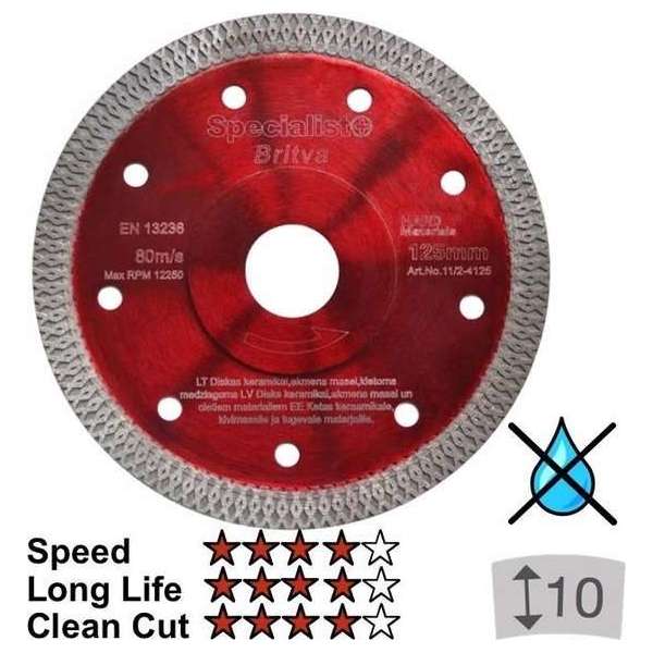 Diamantschijf voor tegel Premium BRITVA 125 x1,2 x 22 MM Diamantschijf voor tegel Premium BRITVA 125 x1,2 x 22 MM