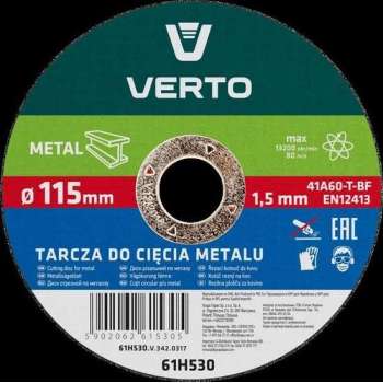 VERTO doorslijpschijf metaal 115x22,2x1,5mm en12413, 41 a46-t-bf