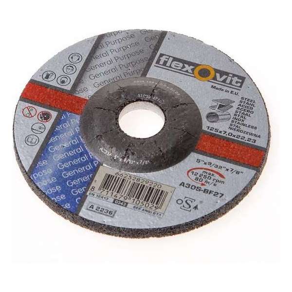 Flexovit Afbraamschijf A 30 S-BF2 7 staal en RVS 115 x 7 x 22mm Flexovit Afbraamschijf A 30 S-BF2 7 staal en RVS 115 x 7 x 22mm