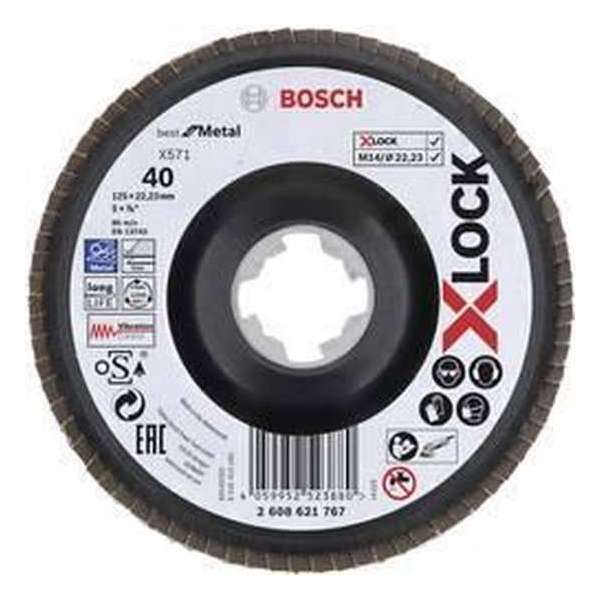 Bosch Accessories 2608621767 X-LOCK lamellenslijpschijf, metaal, haakse uitv., G 60, X571, 125 mm, K40 Diameter 125 mm 1 stuk(s) Bosch Accessories 2608621767 X-LOCK lamellenslijpschijf, metaal, haakse uitv., G 60, X571, 125 mm, K40 Diameter 125 mm 1 stuk(s)