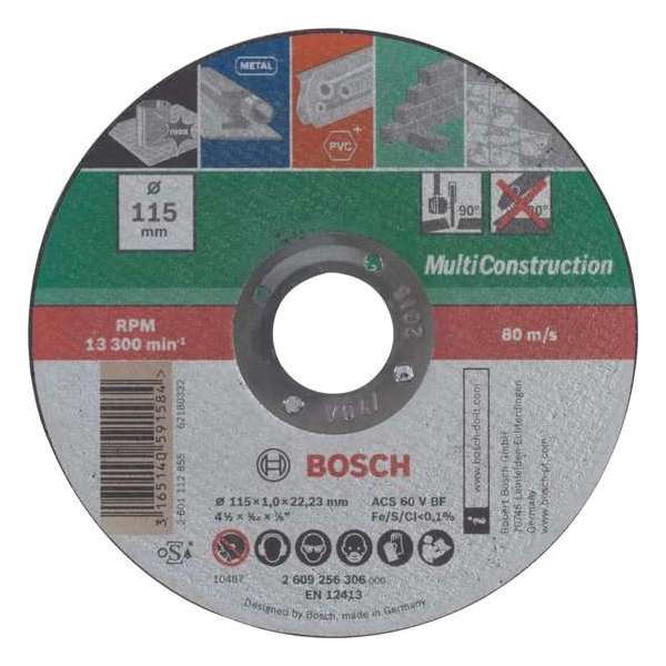 Bosch doorslijpschijf - Voor metaal, Inox, steen, marmer en kunststoffen - 115 x 1,0 mm - recht - 1 stuk Bosch doorslijpschijf - Voor metaal, Inox, steen, marmer en kunststoffen - 115 x 1,0 mm - recht - 1 stuk