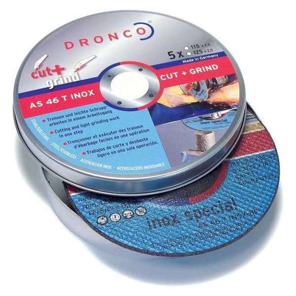 Dronco Blik doorslijp-/afbraamschijf 125mm (5 schijfjes) AS46T CUT&GRIND Dronco Blik doorslijp-/afbraamschijf 125mm (5 schijfjes) AS46T CUT&GRIND