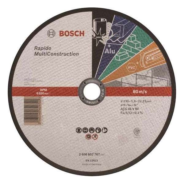 Bosch Doorslijpschijf Rapido MultiConstruction RPM 6650min 80m/s 230x1,9x22,23 Bosch Doorslijpschijf Rapido MultiConstruction RPM 6650min 80m/s 230x1,9x22,23