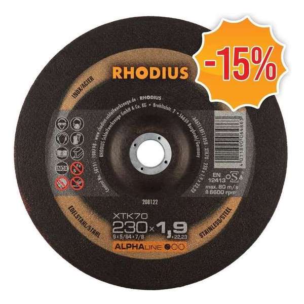 Rhodius ALPHAline I XTK70/208122 Doorslijpschijf - Extra dun - 230 x 22,23 x 1,9mm - RVS/Staal (25st) Rhodius ALPHAline I XTK70/208122 Doorslijpschijf - Extra dun - 230 x 22,23 x 1,9mm - RVS/Staal (25st)