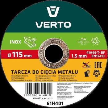 VERTO doorslijpschijf metaal 115x22,2x1,5mm inox, en12413, 41 a46-t-bf