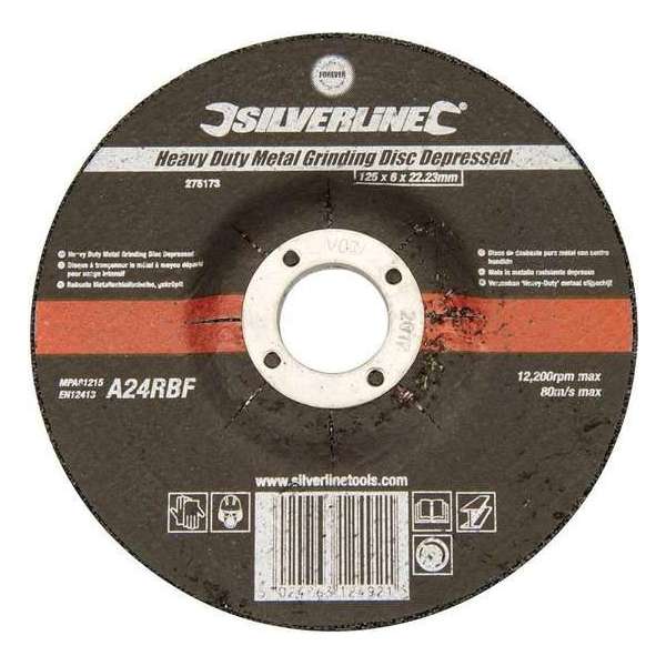 Silverline Verzonken Heavy-Duty Metaal Slijpschijf - 125 x 6 x 22,23 mm.