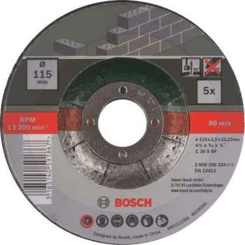 Bosch slijpschijven set - Voor steen - 115 x 2,5 mm - gebogen - 5 stuks