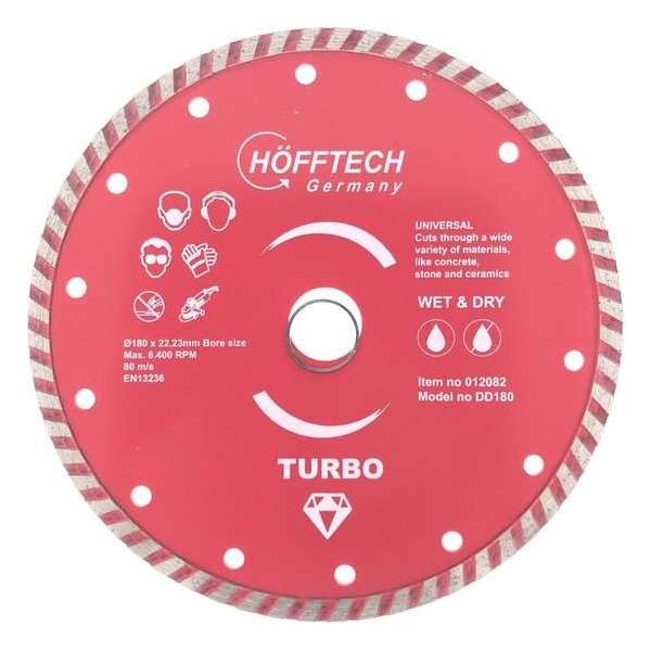 Diamantschijf, 180 x 22.23mm, Slijpschijf, Hofftech Diamantschijf, 180 x 22.23mm, Slijpschijf, Hofftech