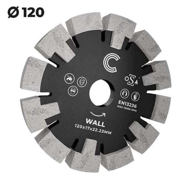 Diamantschijf muur 120mm - Sleuvenfrees - Muurfrees Diamantschijf muur 120mm - Sleuvenfrees - Muurfrees
