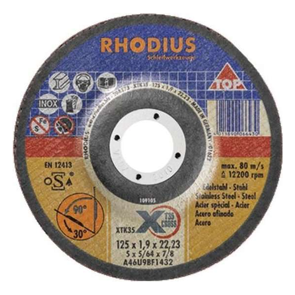 RHOD slijpschijf XTK35, doorslijpen, diam schijf 125mm, dikte 1.9mm RHOD slijpschijf XTK35, doorslijpen, diam schijf 125mm, dikte 1.9mm
