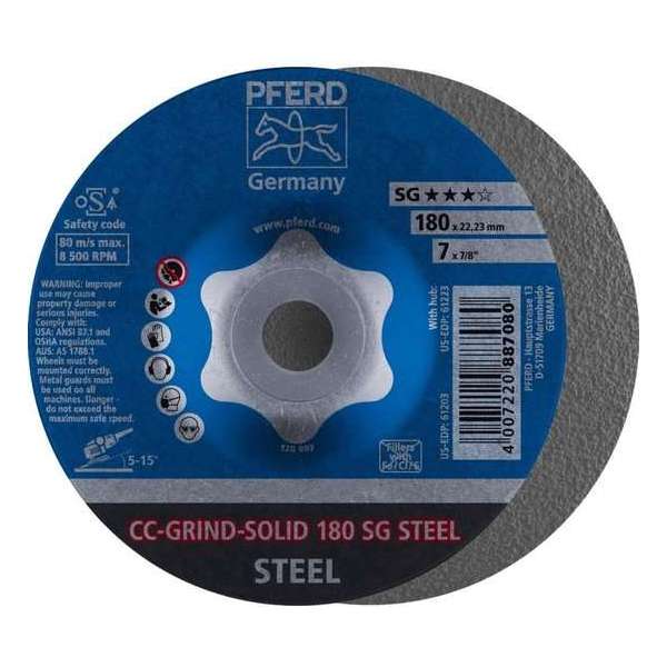 PFERD Slijpschijf 180 Mm Pferd Cc-Grind-Solid Sg Steel 64185180 PFERD Slijpschijf 180 Mm Pferd Cc-Grind-Solid Sg Steel 64185180