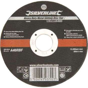 Silverline Metaal Snijschijf - Doorslijpschijf - Plat - Heavy Duty - 115 x 1,2 x 22,23 mm.