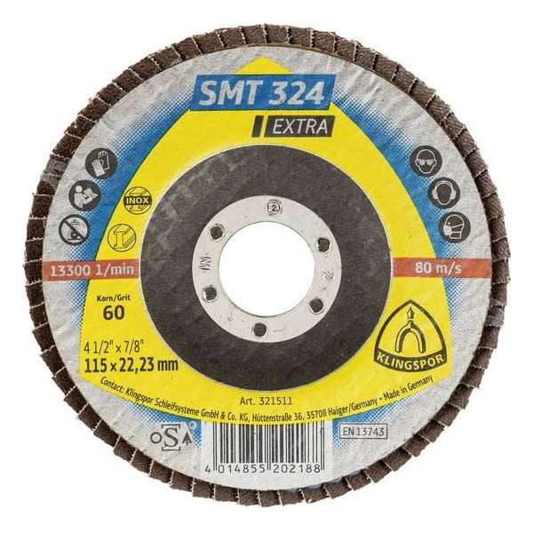 Klingspor SMT 324 lamellen- schijven 115x22,23 mm korrel 60 Klingspor SMT 324 lamellen- schijven 115x22,23 mm korrel 60